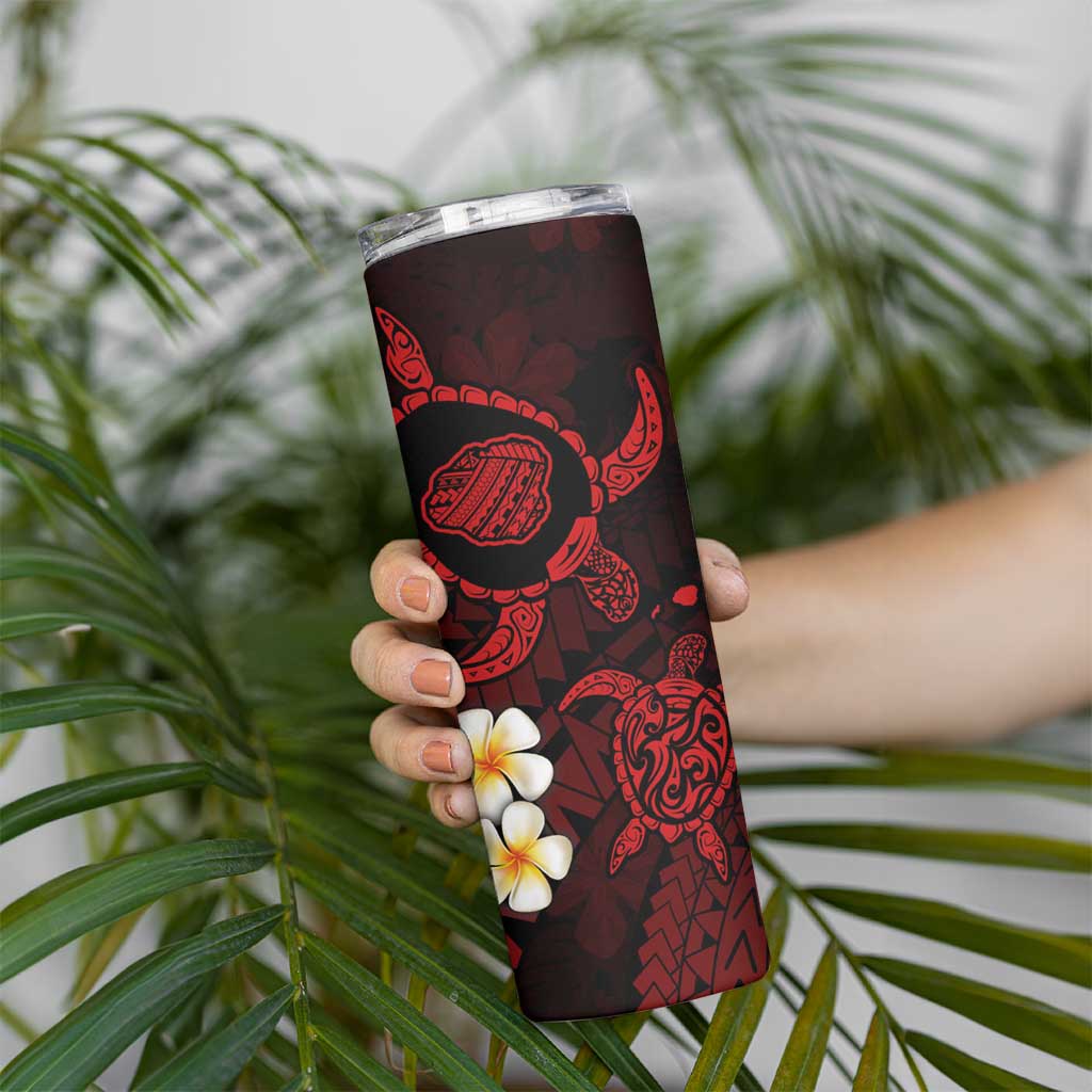 Hawaii Kauai Islands Pacific Plumeria Skinny Tumbler Red Polynesian Tattoo LT9 - Polynesian Pride