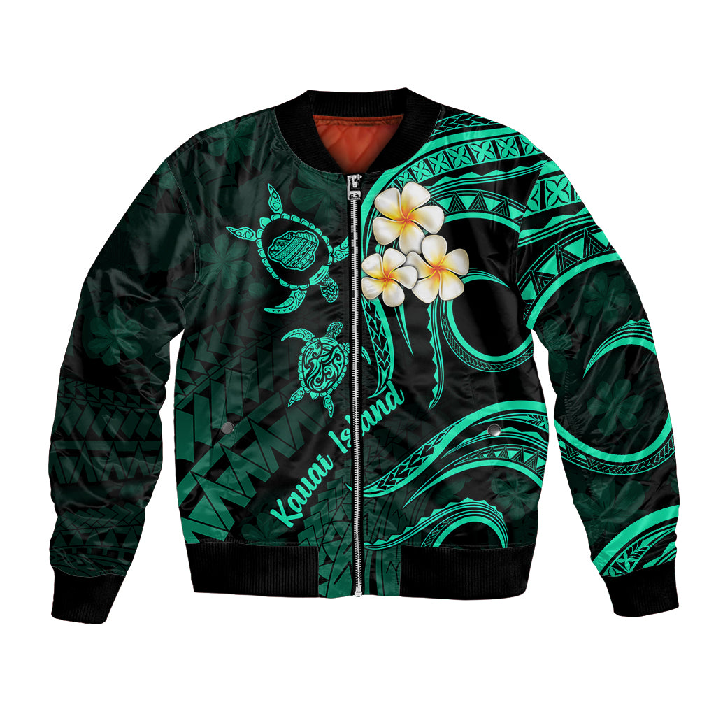 Polynesian Hawaii Bomber Jacket Kauai Islands with Pacific Plumeria Turquoise Vibe LT9 Unisex Turquoise - Polynesian Pride