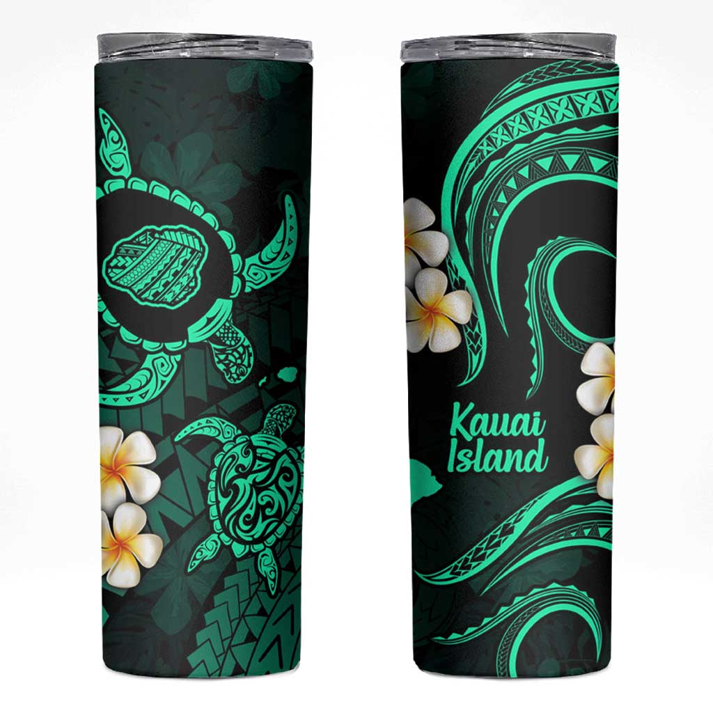 Hawaii Kauai Islands Pacific Plumeria Skinny Tumbler Turquoise Polynesian Tattoo LT9 Turquoise - Polynesian Pride