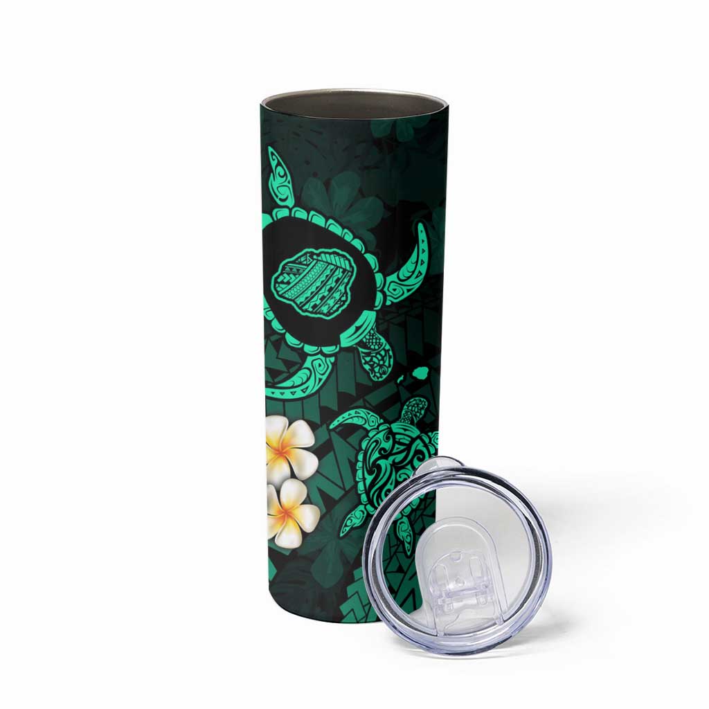 Hawaii Kauai Islands Pacific Plumeria Skinny Tumbler Turquoise Polynesian Tattoo LT9 - Polynesian Pride