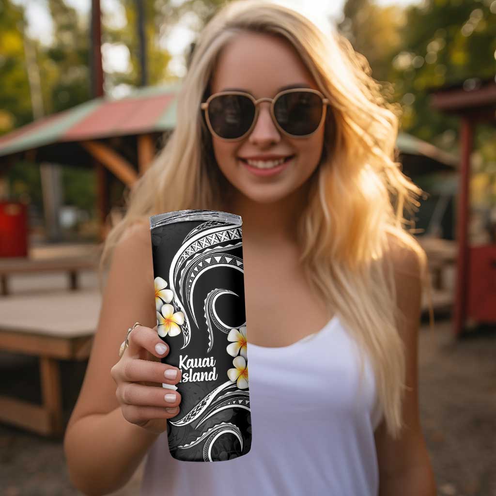 Hawaii Kauai Islands Pacific Plumeria Skinny Tumbler White Polynesian Tattoo LT9 - Polynesian Pride