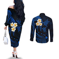 Hawaii Couples Off The Shoulder Long Sleeve Dress and Long Sleeve Button Shirts Kahoolawe Islands Polynesian Sunset Plumeria LT9 - Polynesian Pride