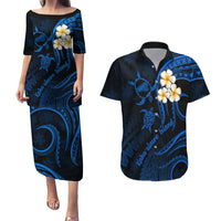 Hawaii Couples Puletasi Dress and Hawaiian Shirt Kahoolawe Islands Polynesian Sunset Plumeria LT9 Blue - Polynesian Pride
