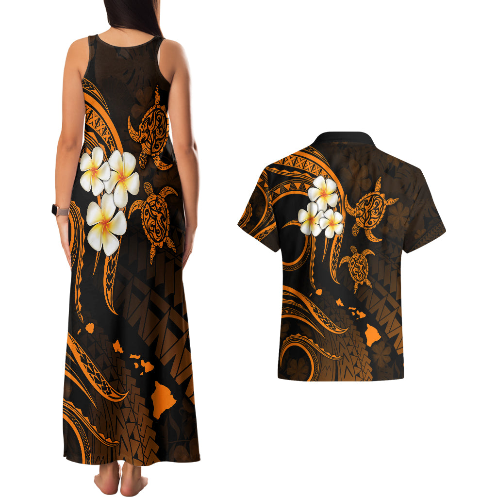 Hawaii Couples Matching Tank Maxi Dress And Hawaiian Shirt Kahoolawe Islands Polynesian Sunset Plumeria Gold Vibe LT9 - Polynesian Pride