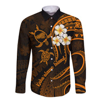Hawaii Long Sleeve Button Shirt Kahoolawe Islands Polynesian Sunset Plumeria Gold Vibe LT9 Unisex Gold - Polynesian Pride