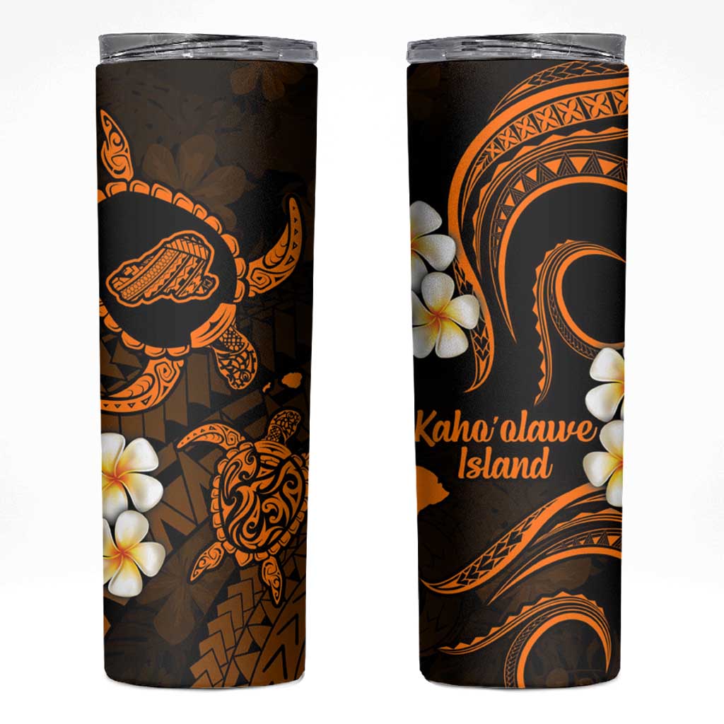 Hawaii Kahoolawe Islands Pacific Plumeria Skinny Tumbler Gold Polynesian Tattoo LT9 Gold - Polynesian Pride