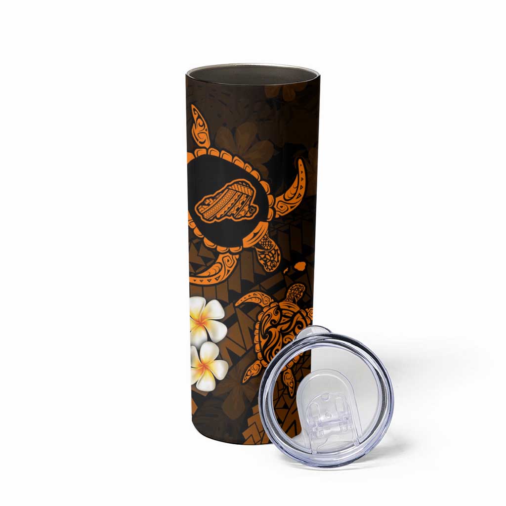 Hawaii Kahoolawe Islands Pacific Plumeria Skinny Tumbler Gold Polynesian Tattoo LT9 - Polynesian Pride