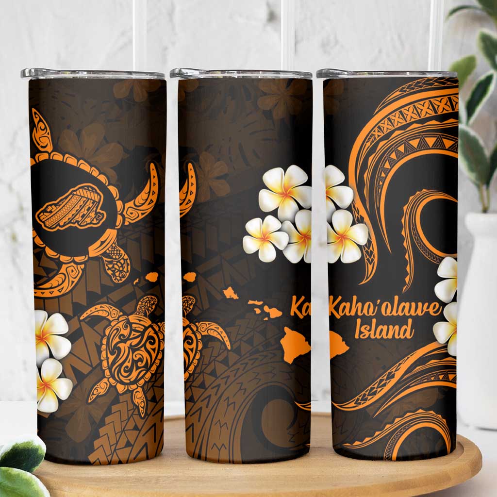 Hawaii Kahoolawe Islands Pacific Plumeria Skinny Tumbler Gold Polynesian Tattoo LT9 - Polynesian Pride