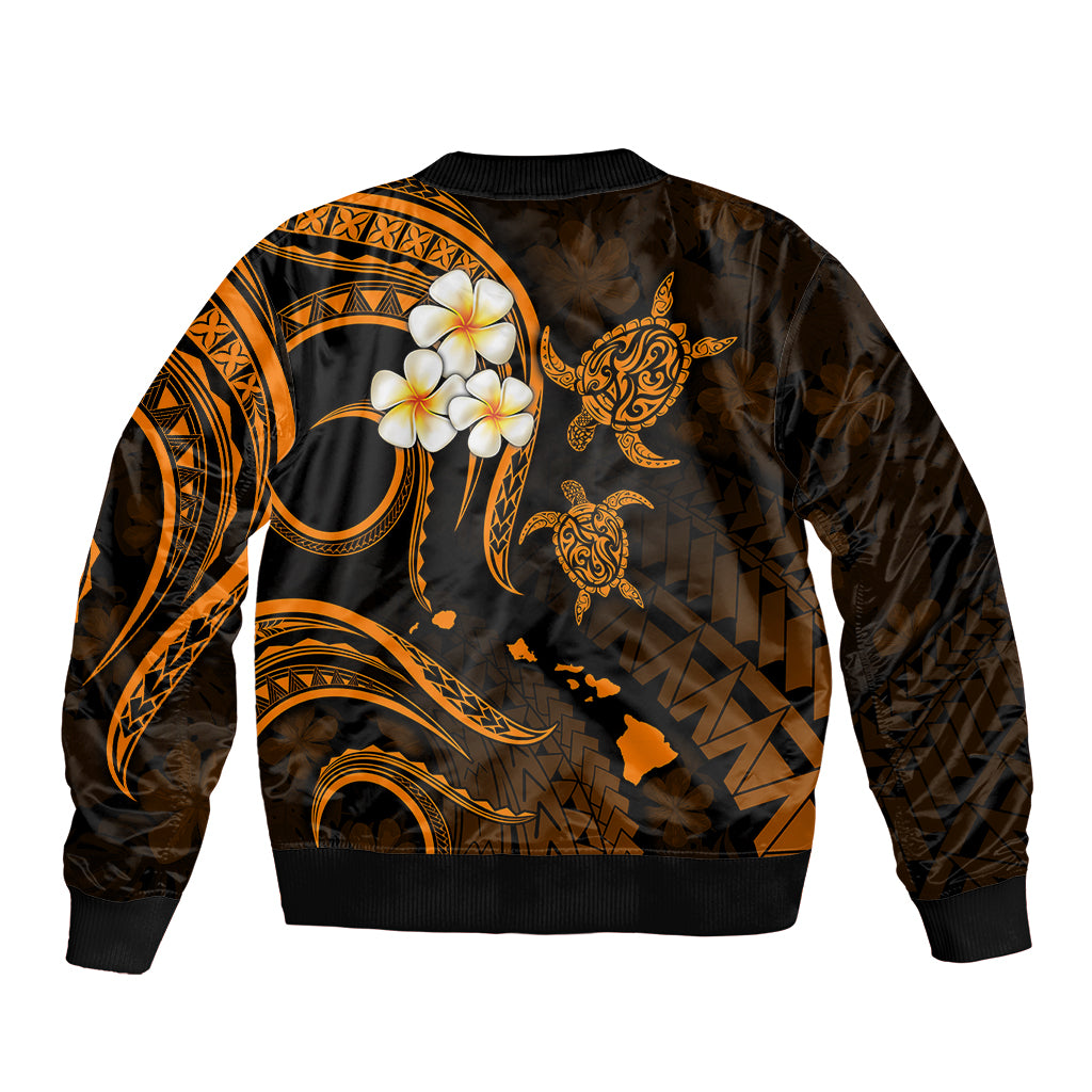 Hawaii Sleeve Zip Bomber Jacket Kahoolawe Islands Polynesian Sunset Plumeria Gold Vibe LT9 - Polynesian Pride