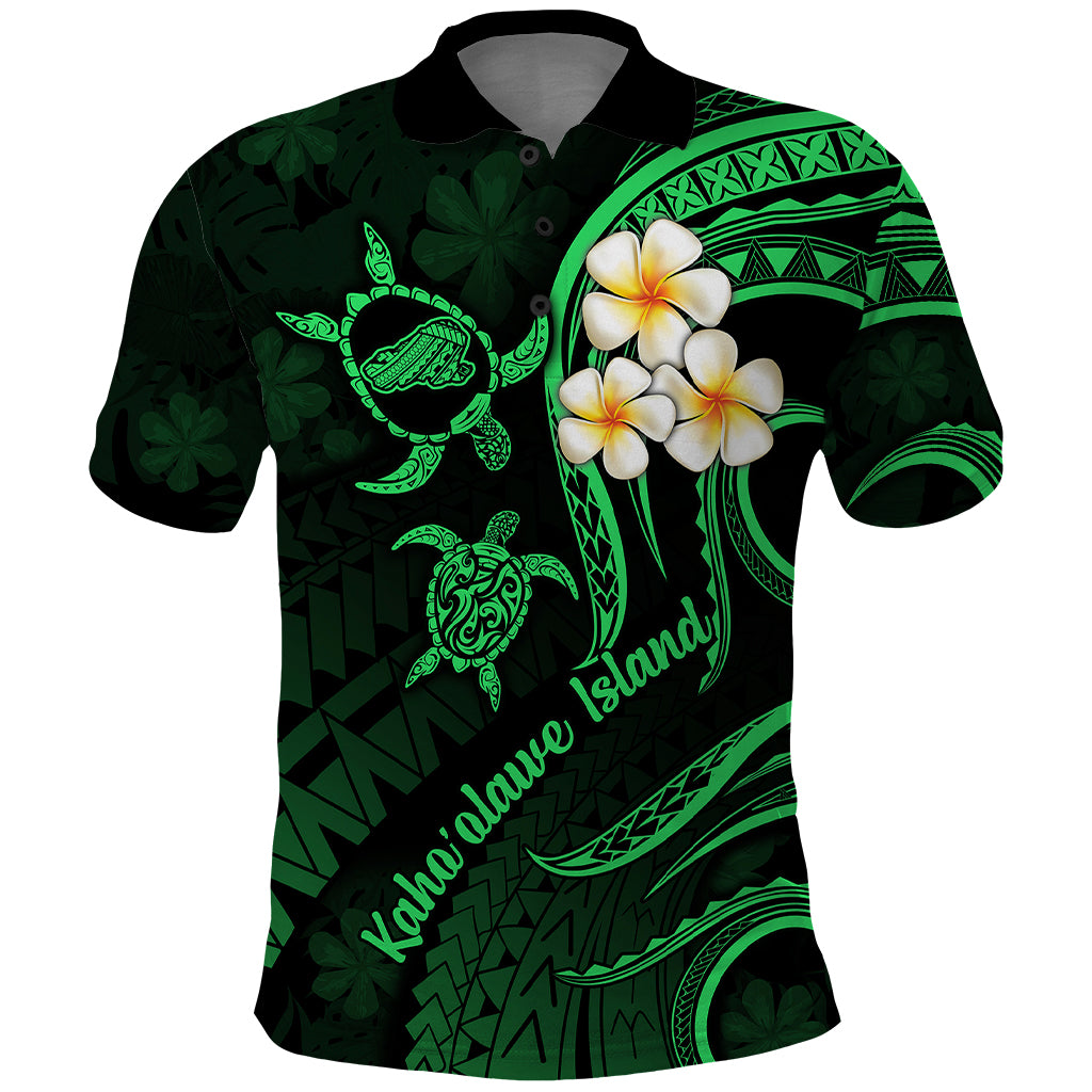 Hawaii Polo Shirt Kahoolawe Islands Polynesian Sunset Plumeria Green Vibe LT9 Green - Polynesian Pride