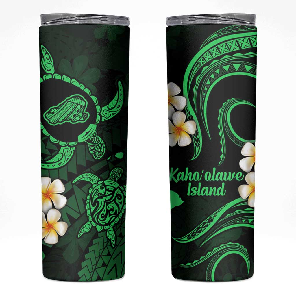 Hawaii Kahoolawe Islands Pacific Plumeria Skinny Tumbler Green Polynesian Tattoo LT9 Green - Polynesian Pride