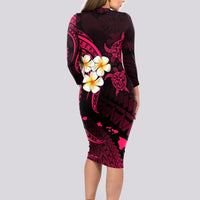 Hawaii Long Sleeve Bodycon Dress Kahoolawe Islands Polynesian Sunset Plumeria Pink Vibe LT9 - Polynesian Pride
