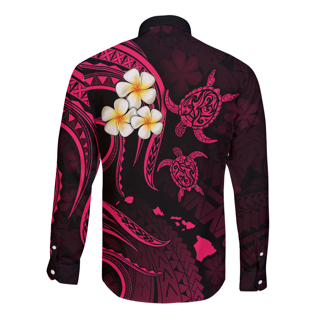 Hawaii Long Sleeve Button Shirt Kahoolawe Islands Polynesian Sunset Plumeria Pink Vibe LT9 - Polynesian Pride
