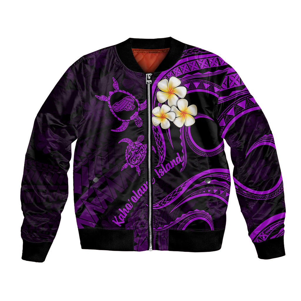 Polynesian Hawaii Bomber Jacket Kahoolawe Islands with Pacific Plumeria Purple Vibe LT9 Unisex Purple - Polynesian Pride
