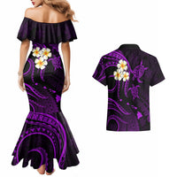 Polynesian Hawaii Couples Mermaid Dress And Hawaiian Shirt Kahoolawe Islands with Pacific Plumeria Purple Vibe LT9 - Polynesian Pride