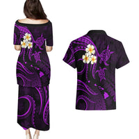 Polynesian Hawaii Couples Puletasi Dress and Hawaiian Shirt Kahoolawe Islands with Pacific Plumeria Purple Vibe LT9 - Polynesian Pride