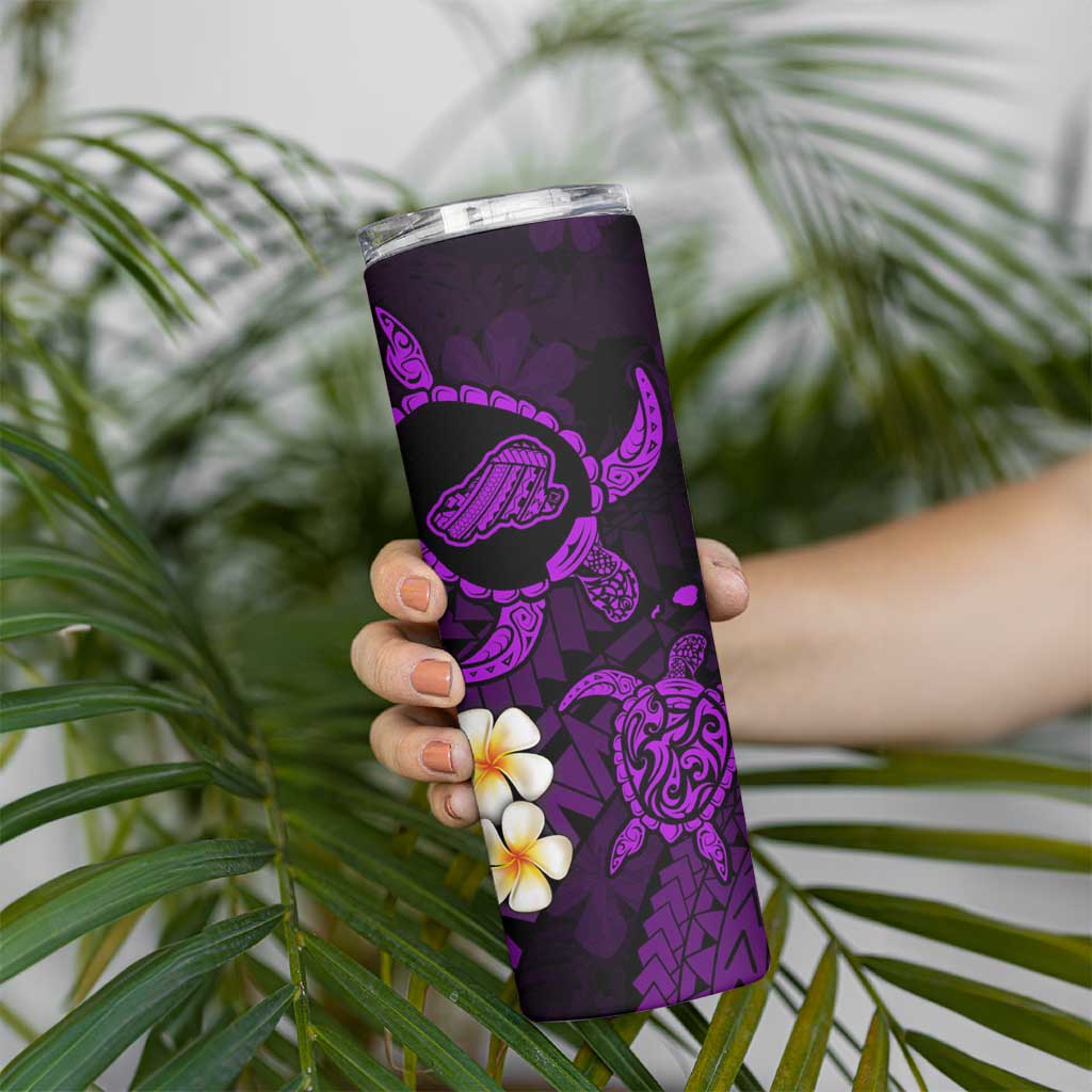 Hawaii Kahoolawe Islands Pacific Plumeria Skinny Tumbler Purple Polynesian Tattoo LT9 - Polynesian Pride