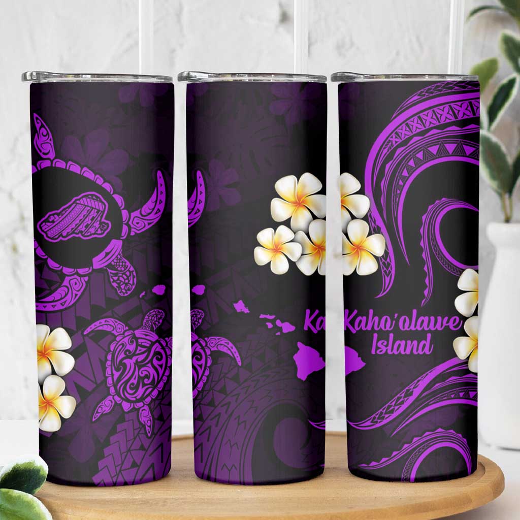 Hawaii Kahoolawe Islands Pacific Plumeria Skinny Tumbler Purple Polynesian Tattoo LT9 - Polynesian Pride