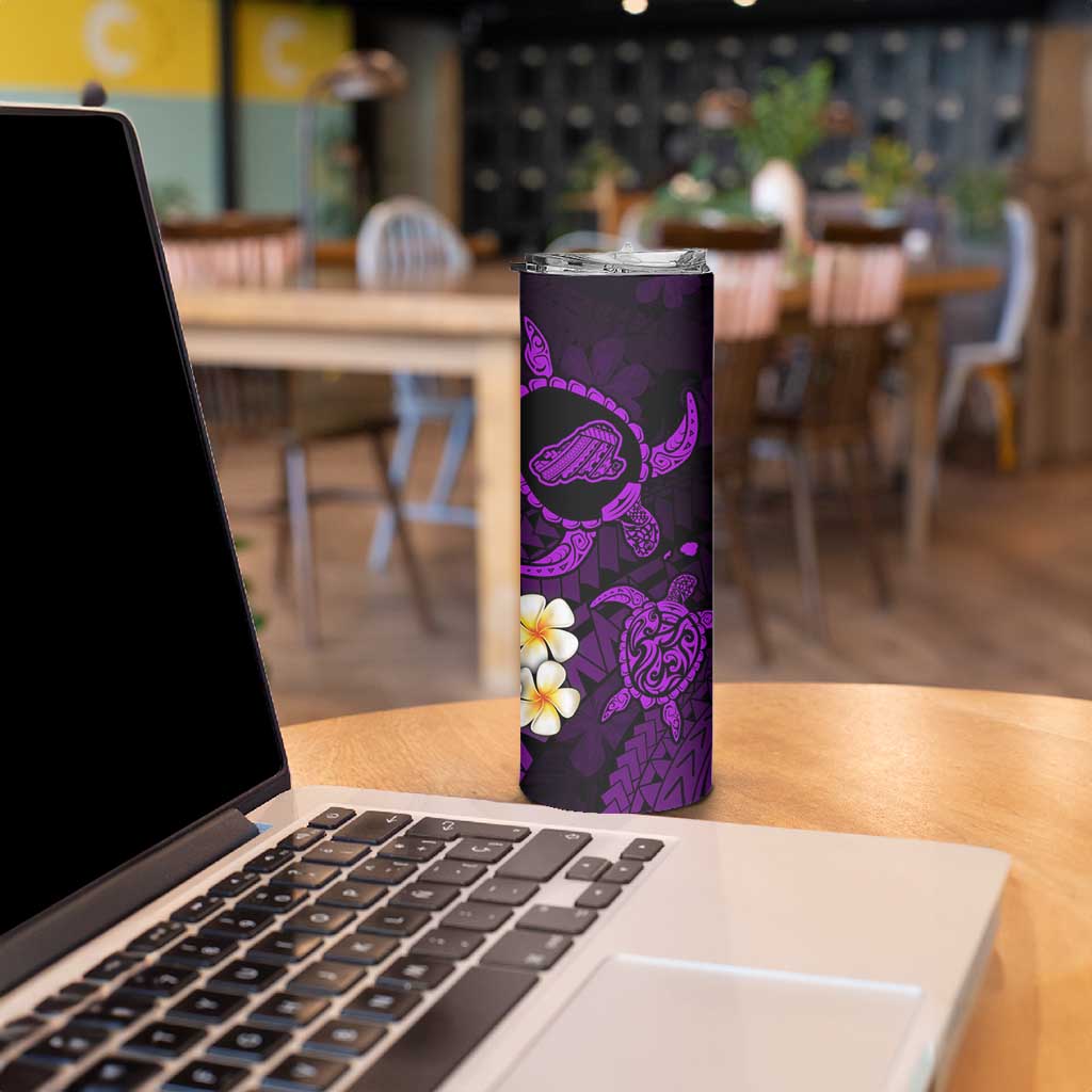 Hawaii Kahoolawe Islands Pacific Plumeria Skinny Tumbler Purple Polynesian Tattoo LT9 - Polynesian Pride