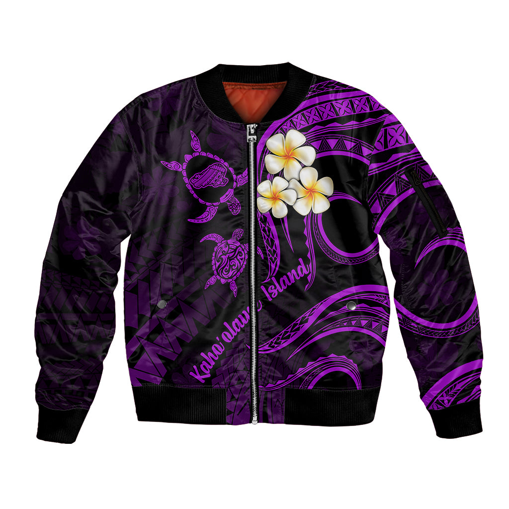 Polynesian Hawaii Sleeve Zip Bomber Jacket Kahoolawe Islands with Pacific Plumeria Purple Vibe LT9 Unisex Purple - Polynesian Pride