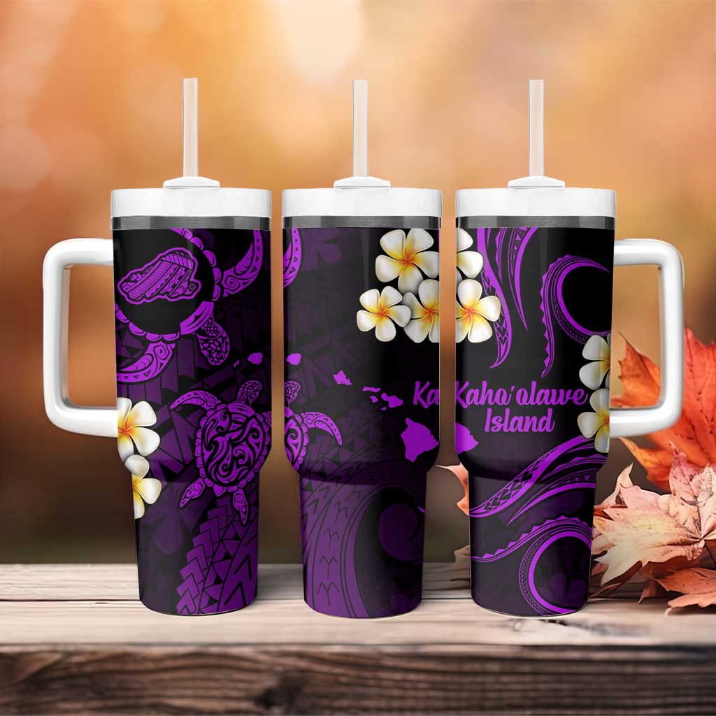 Hawaii Kahoolawe Islands Pacific Plumeria Tumbler With Handle Purple Polynesian Tattoo