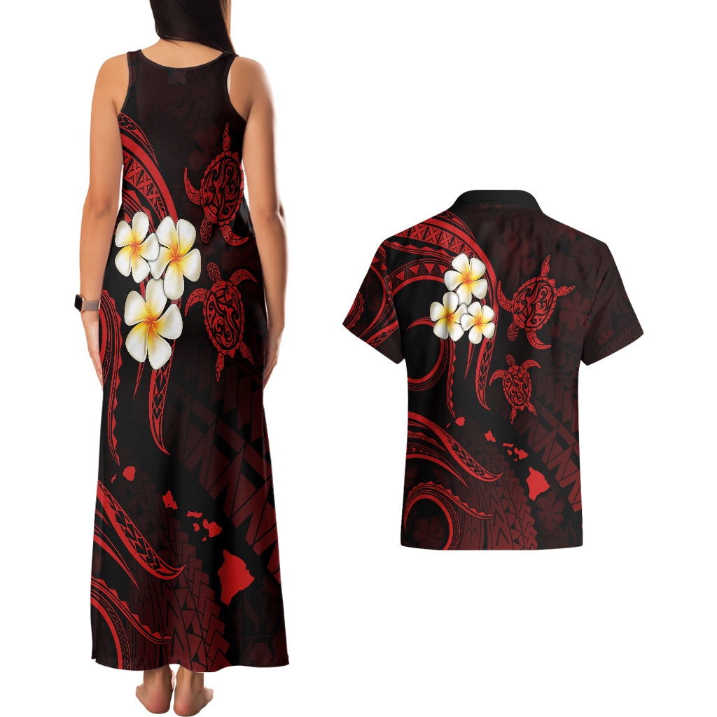 Polynesian Hawaii Couples Matching Tank Maxi Dress And Hawaiian Shirt Kahoolawe Islands with Pacific Plumeria Red Vibe LT9 - Polynesian Pride
