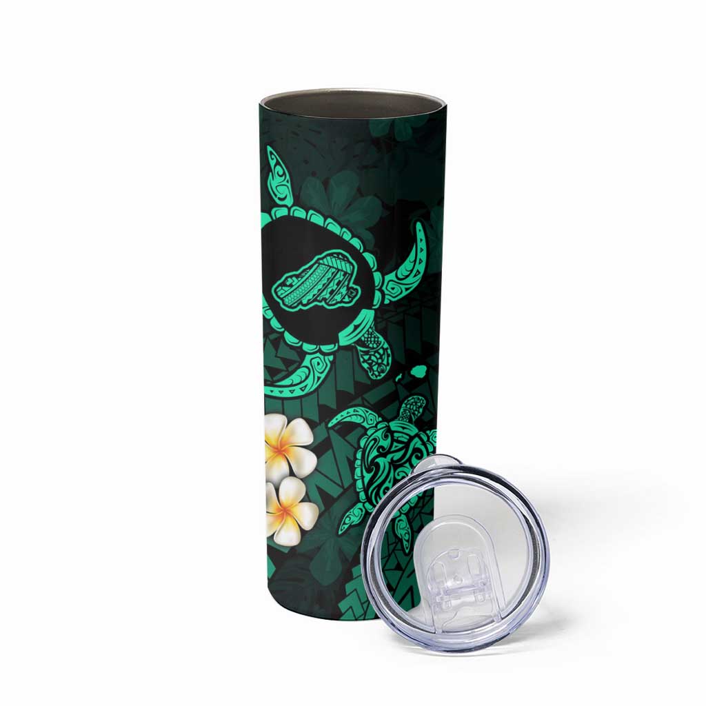 Hawaii Kahoolawe Islands Pacific Plumeria Skinny Tumbler Turquoise Polynesian Tattoo LT9 - Polynesian Pride