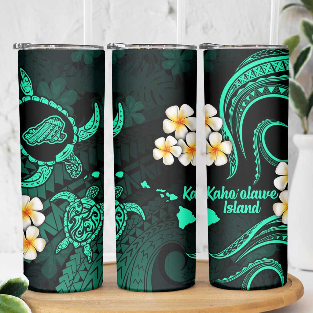 Hawaii Kahoolawe Islands Pacific Plumeria Skinny Tumbler Turquoise Polynesian Tattoo LT9 - Polynesian Pride