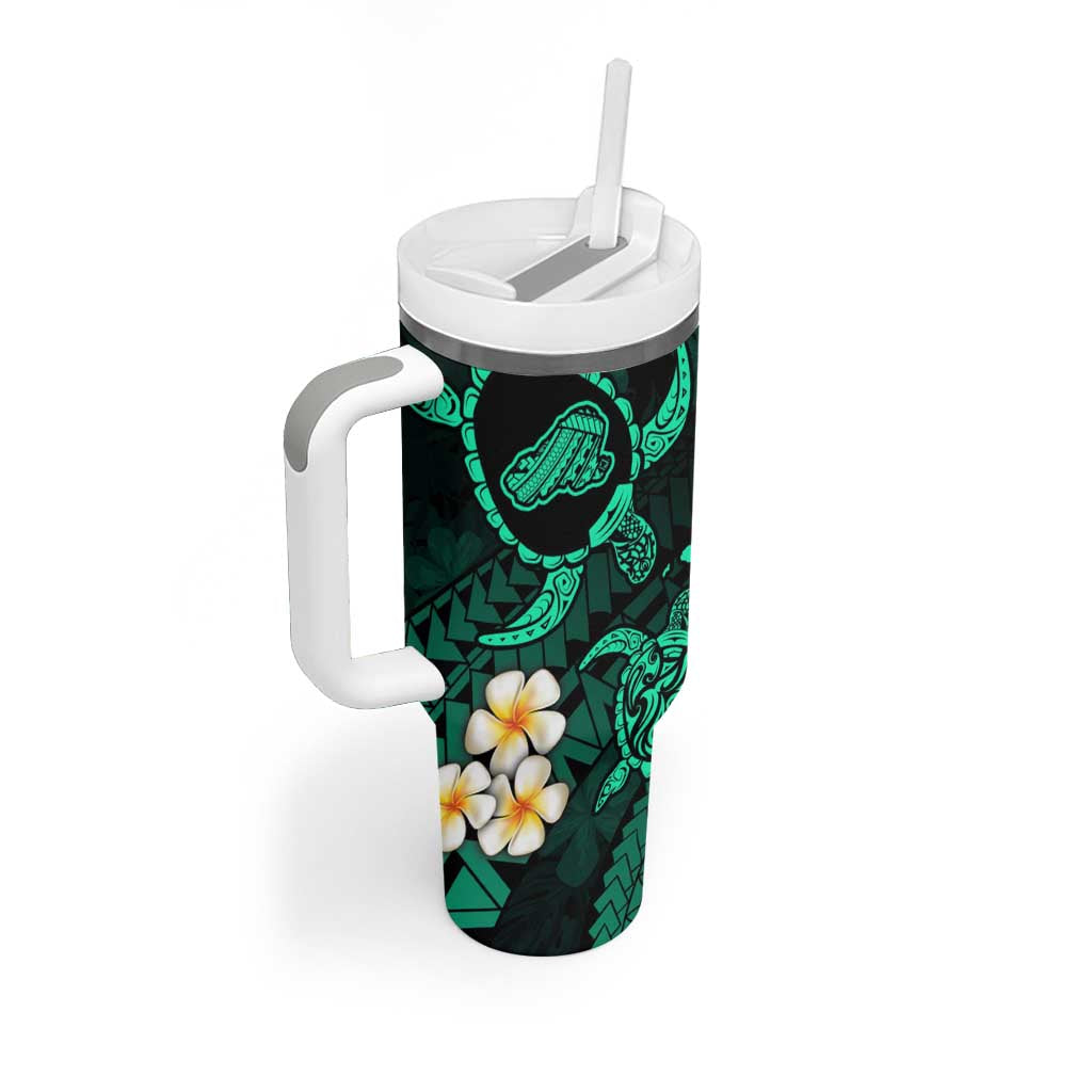 Hawaii Kahoolawe Islands Pacific Plumeria Tumbler With Handle Turquoise Polynesian Tattoo