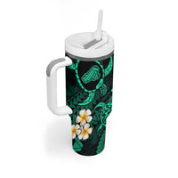 Hawaii Kahoolawe Islands Pacific Plumeria Tumbler With Handle Turquoise Polynesian Tattoo