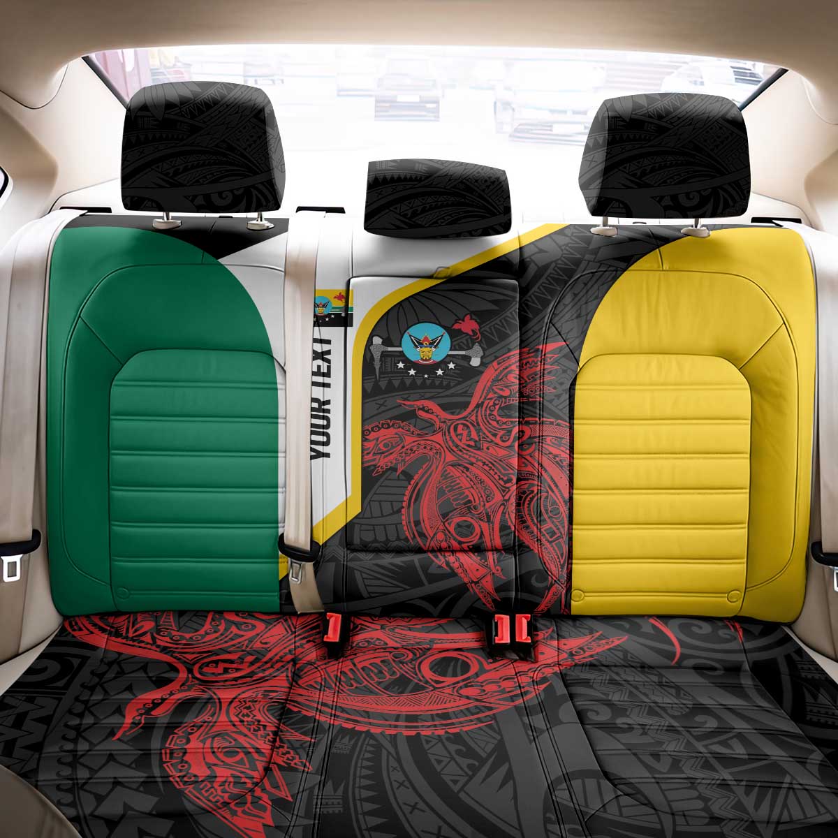 Personalised PNG Hela Province Back Car Seat Cover Bird of Paradise Tattoo Flag Motif LT9 - Polynesian Pride