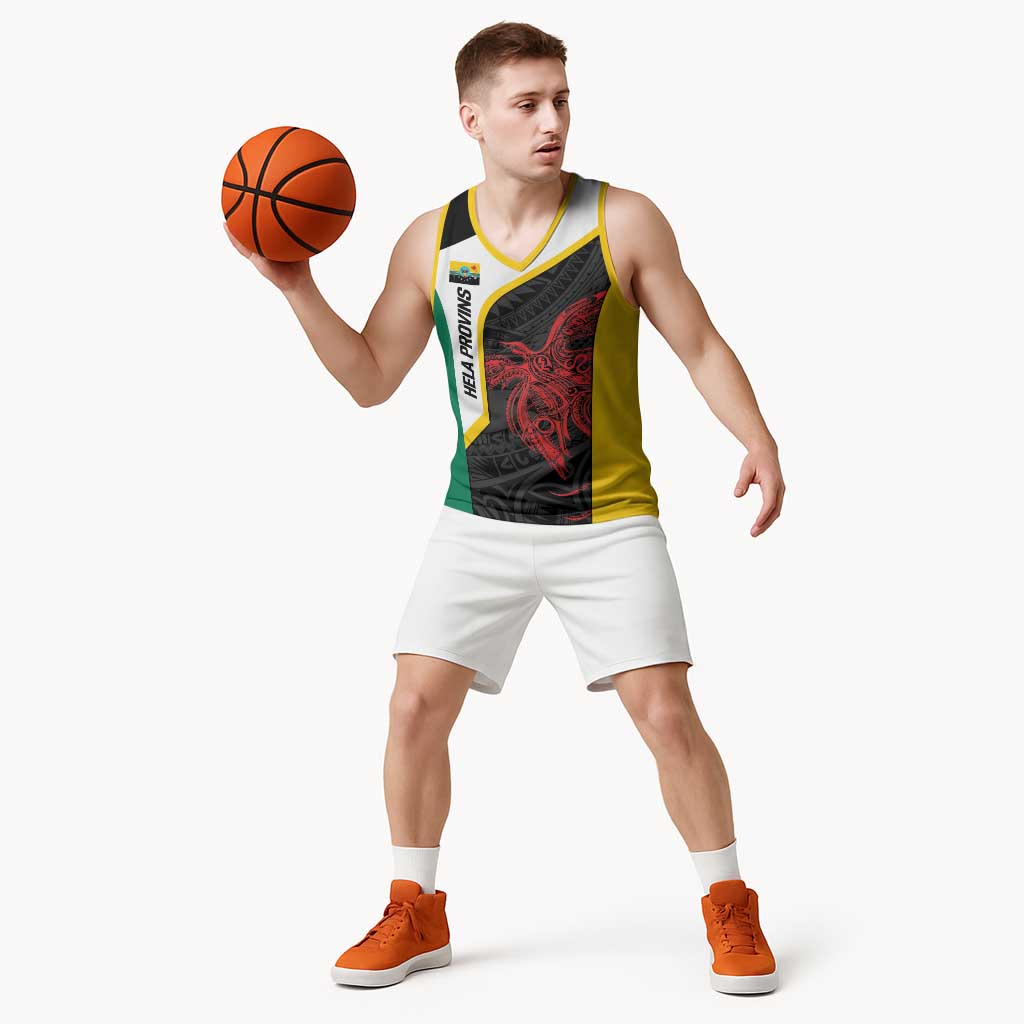 Personalised PNG Hela Province Basketball Jersey Bird of Paradise Tattoo Flag Motif LT9 - Polynesian Pride