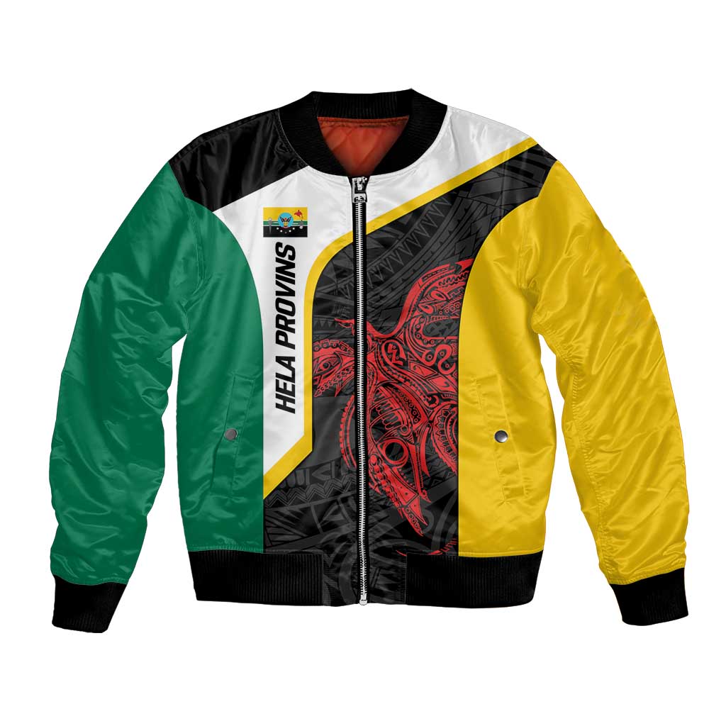 Personalised PNG Hela Province Bomber Jacket Bird of Paradise Tattoo Flag Motif LT9 Unisex Yellow - Polynesian Pride