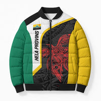 Personalised PNG Hela Province Bomber Puffer Jacket Bird of Paradise Tattoo Flag Motif LT9 Unisex Yellow - Polynesian Pride
