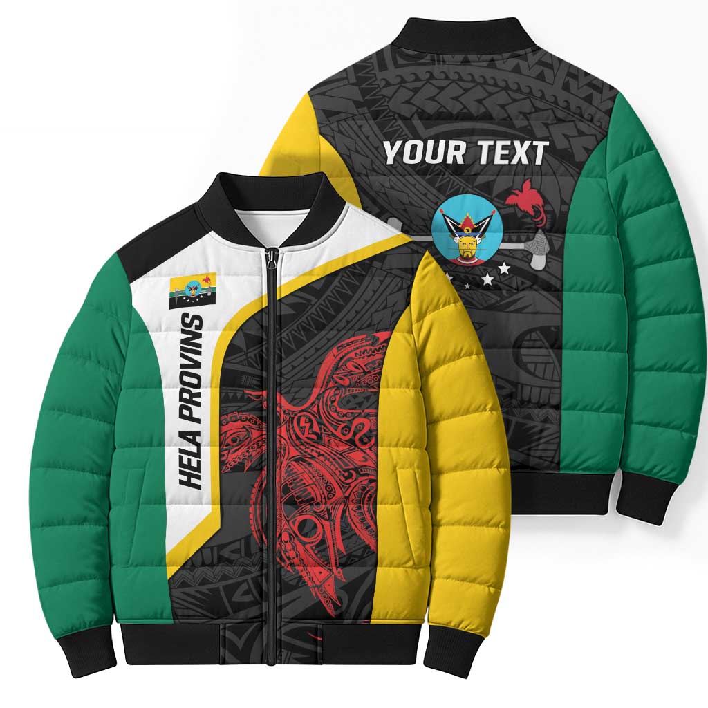 Personalised PNG Hela Province Bomber Puffer Jacket Bird of Paradise Tattoo Flag Motif LT9 - Polynesian Pride