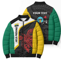 Personalised PNG Hela Province Bomber Puffer Jacket Bird of Paradise Tattoo Flag Motif LT9 - Polynesian Pride