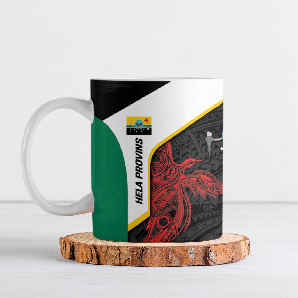 Personalised PNG Hela Province Ceramic Mug Bird of Paradise Tattoo Flag Motif LT9 Yellow - Polynesian Pride