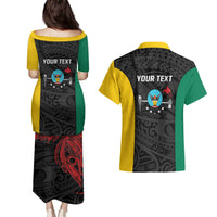 Personalised PNG Hela Province Couples Matching Puletasi and Hawaiian Shirt Bird of Paradise Tattoo Flag Motif LT9 - Polynesian Pride