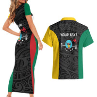 Personalised PNG Hela Province Couples Matching Short Sleeve Bodycon Dress and Hawaiian Shirt Bird of Paradise Tattoo Flag Motif LT9 - Polynesian Pride