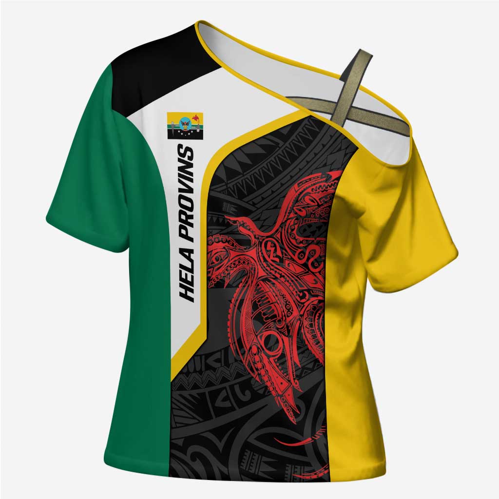 Personalised PNG Hela Province Cross Shoulder Shirt Bird of Paradise Tattoo Flag Motif LT9 Female Yellow - Polynesian Pride