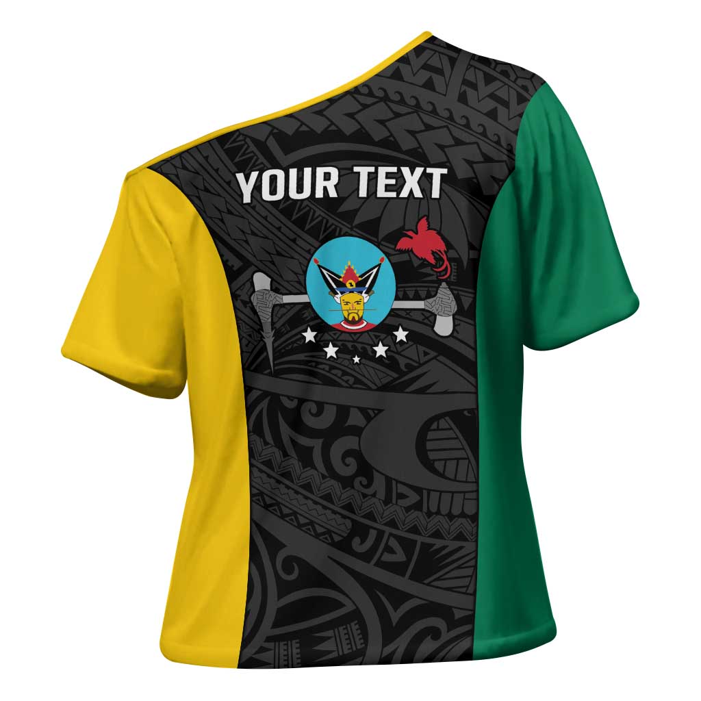 Personalised PNG Hela Province Cross Shoulder Shirt Bird of Paradise Tattoo Flag Motif LT9 - Polynesian Pride