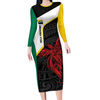 Personalised PNG Hela Province Family Matching Long Sleeve Bodycon Dress and Hawaiian Shirt Bird of Paradise Tattoo Flag Motif LT9 Mom's Dress Yellow - Polynesian Pride