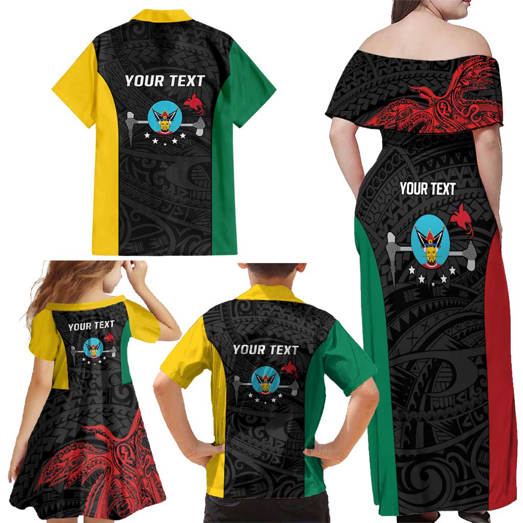 Personalised PNG Hela Province Family Matching Off Shoulder Maxi Dress and Hawaiian Shirt Bird of Paradise Tattoo Flag Motif LT9 - Polynesian Pride