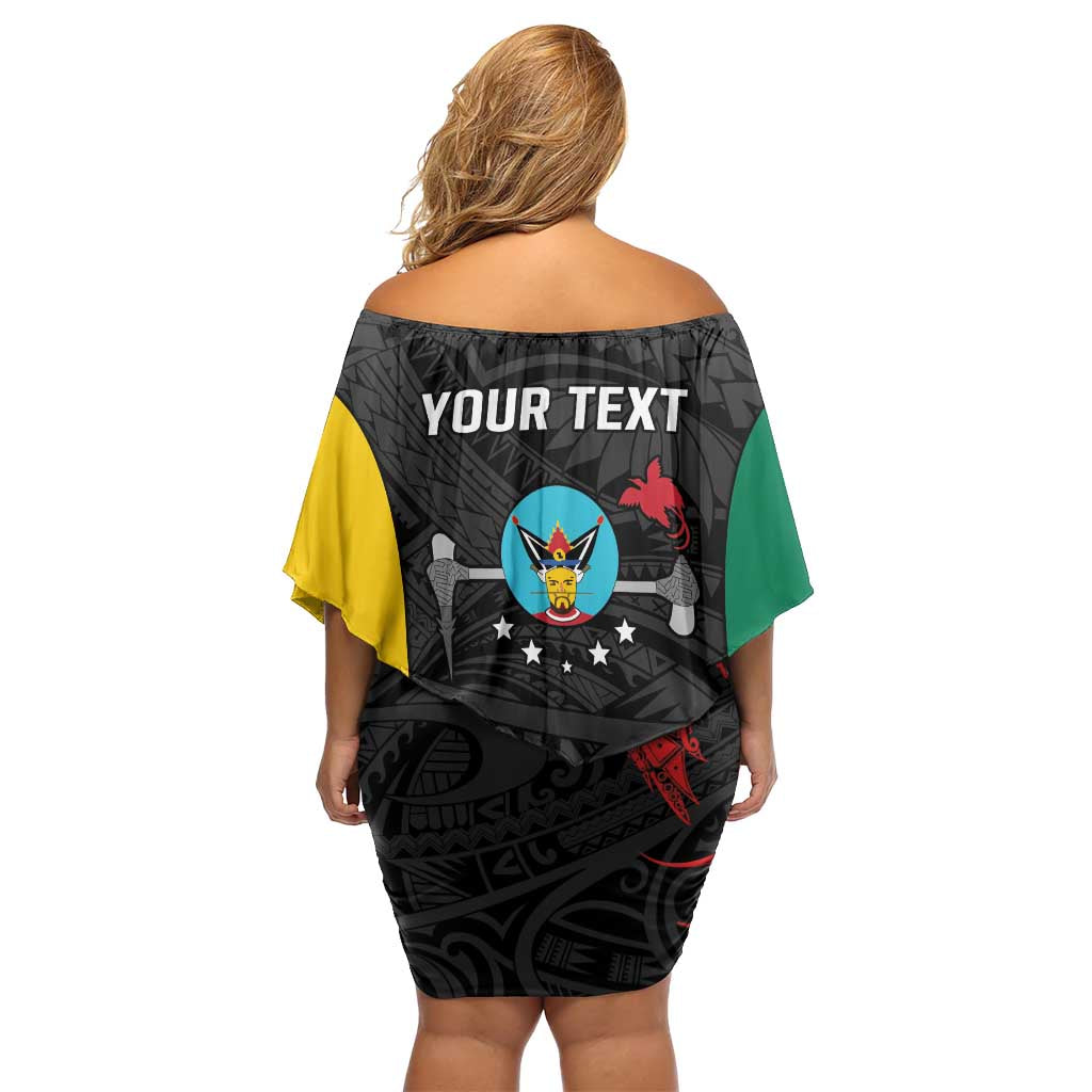 Personalised PNG Hela Province Family Matching Off Shoulder Short Dress and Hawaiian Shirt Bird of Paradise Tattoo Flag Motif LT9 - Polynesian Pride