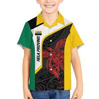 Personalised PNG Hela Province Family Matching Off Shoulder Short Dress and Hawaiian Shirt Bird of Paradise Tattoo Flag Motif LT9 Son's Shirt Yellow - Polynesian Pride