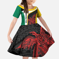 Personalised PNG Hela Province Family Matching Short Sleeve Bodycon Dress and Hawaiian Shirt Bird of Paradise Tattoo Flag Motif LT9 Daughter's Dress Yellow - Polynesian Pride