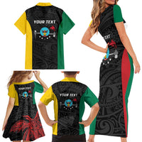 Personalised PNG Hela Province Family Matching Short Sleeve Bodycon Dress and Hawaiian Shirt Bird of Paradise Tattoo Flag Motif LT9 - Polynesian Pride