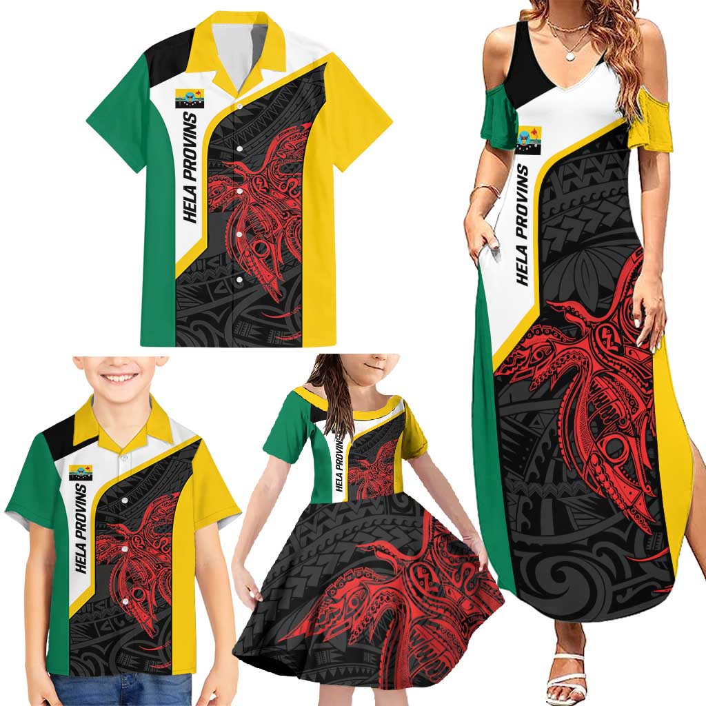 Personalised PNG Hela Province Family Matching Summer Maxi Dress and Hawaiian Shirt Bird of Paradise Tattoo Flag Motif LT9 - Polynesian Pride