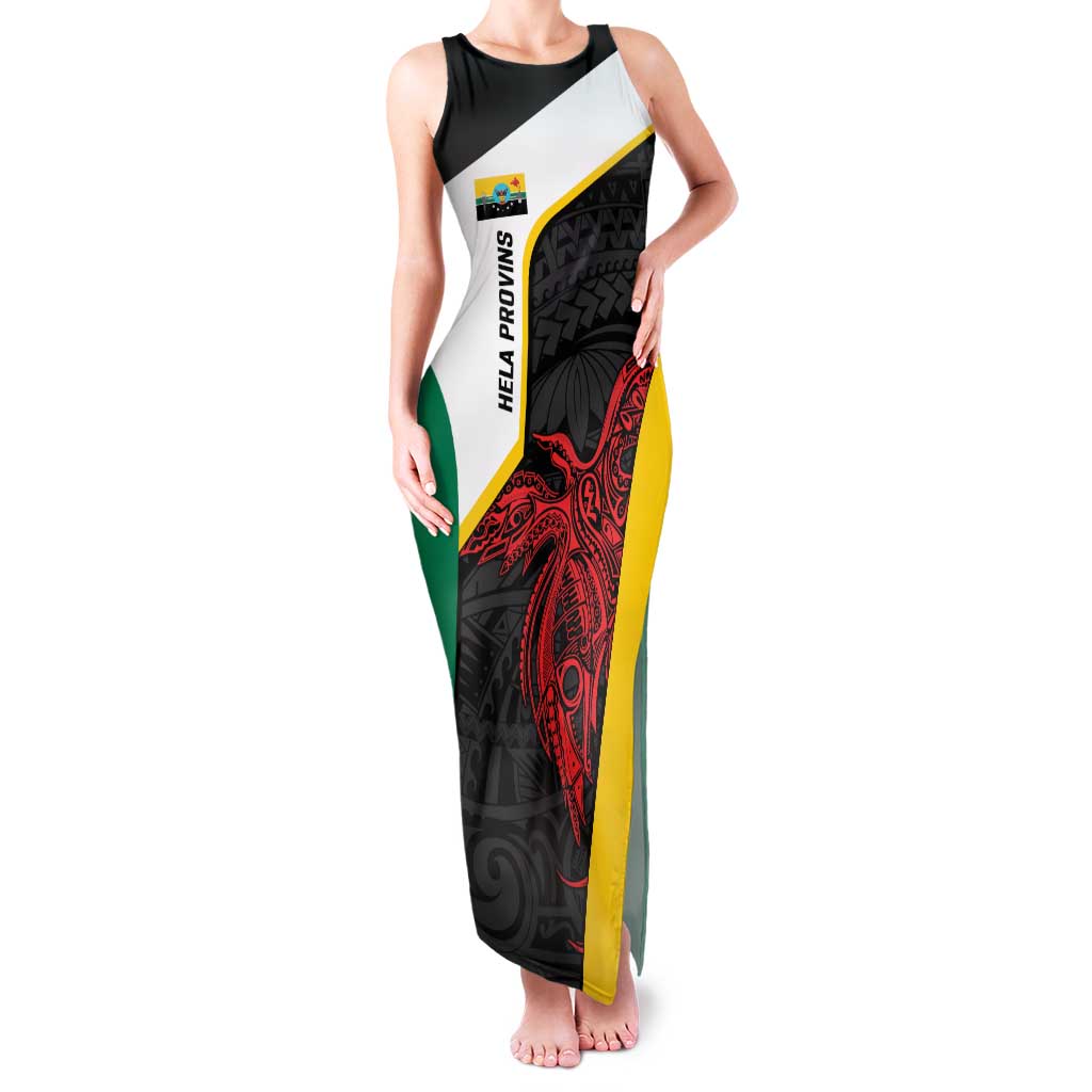 Personalised PNG Hela Province Family Matching Tank Maxi Dress and Hawaiian Shirt Bird of Paradise Tattoo Flag Motif LT9 Mom's Dress Yellow - Polynesian Pride