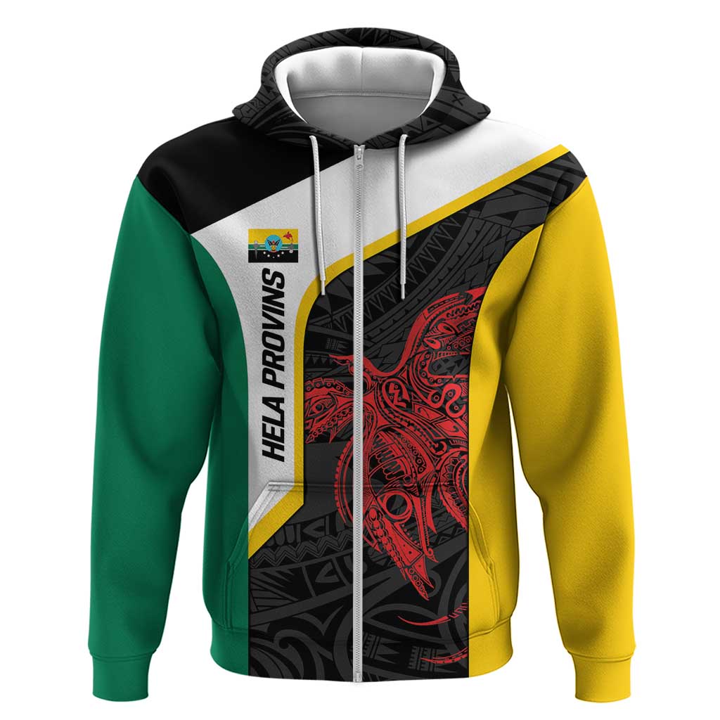 Personalised PNG Hela Province Hoodie Bird of Paradise Tattoo Flag Motif LT9 Zip Hoodie Yellow - Polynesian Pride
